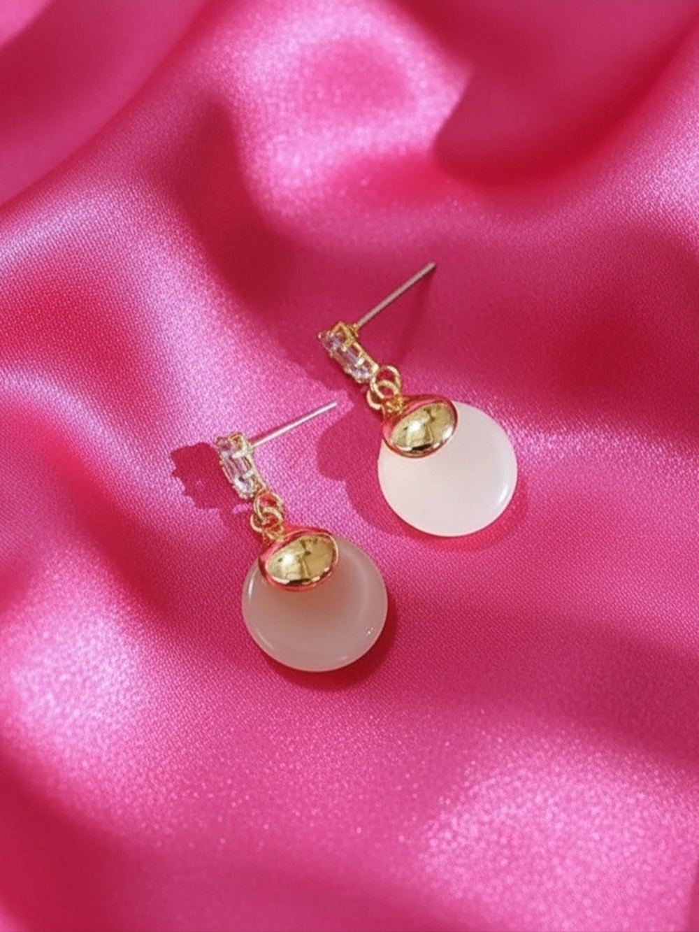 Gold-plated & Crystal Accent , Round Semi-Flat Drop Earrings - Women Jewelry-NEW